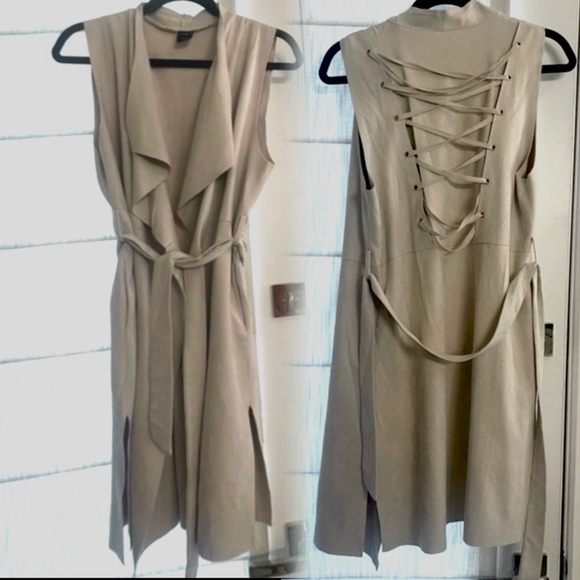 Ethereal Jackets & Blazers - Suede (faux) Jacket/Vest Cream/Light taupe Size Medium.